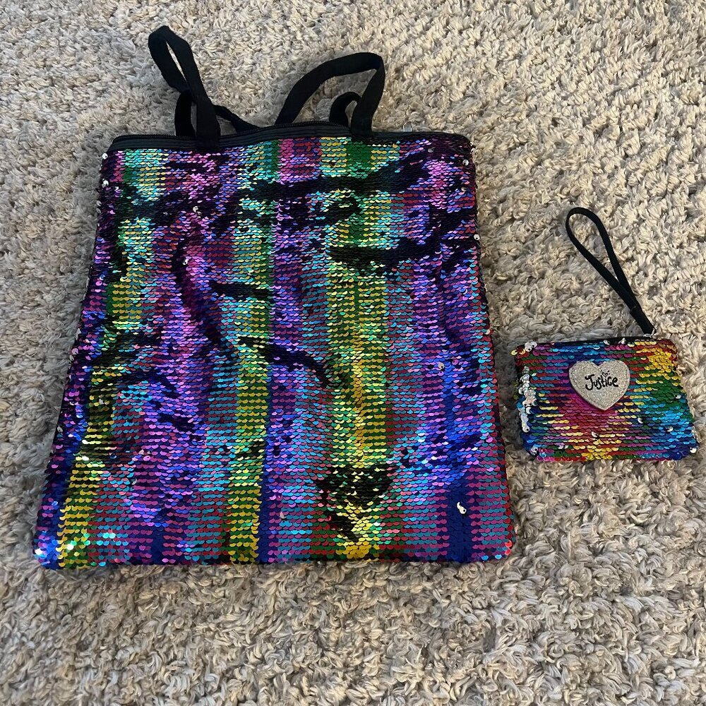 Reversible Sequin Tote + Justice Wristlet Pouch